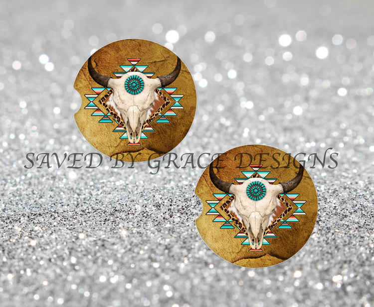 Aztec cow car coasters