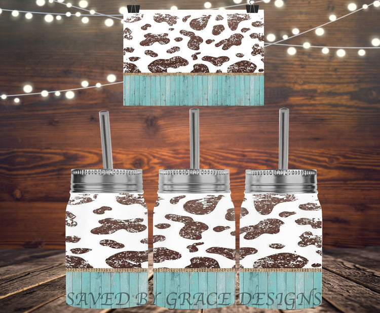 cow print w/ wood mason jar