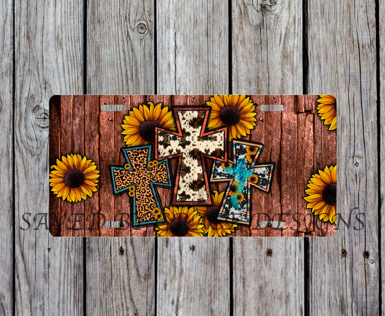 crosses w/ sunflowers license plate