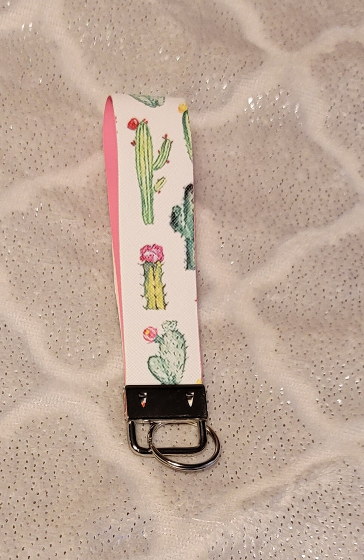 Cactus Faux Leather keychain with pink vinyl inside