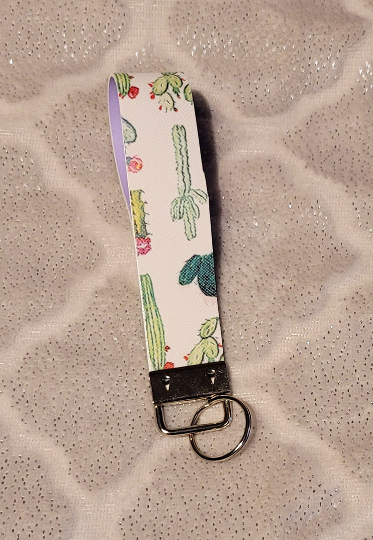 Cactus Faux Leather keychain with purple vinyl inside