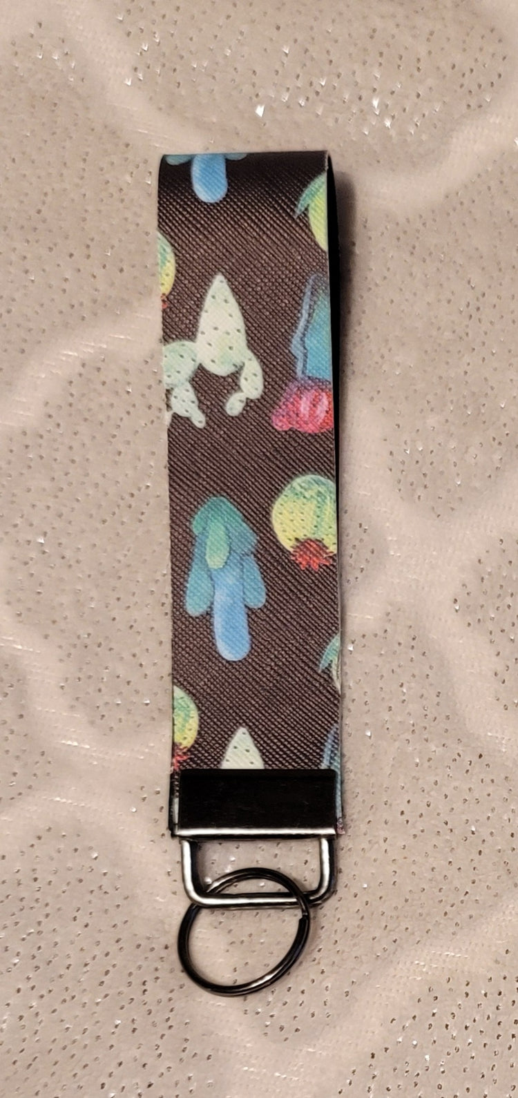 Black Cactus Faux Leather Keychain
