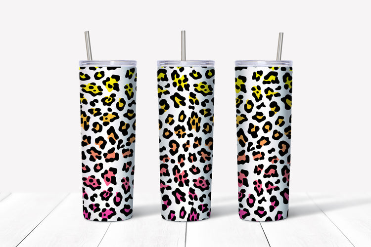 Yellow/pink leopard print sublimation tumbler