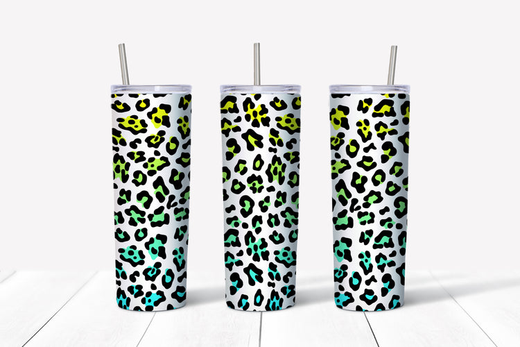 Yellow/blue leopard print sublimation tumbler