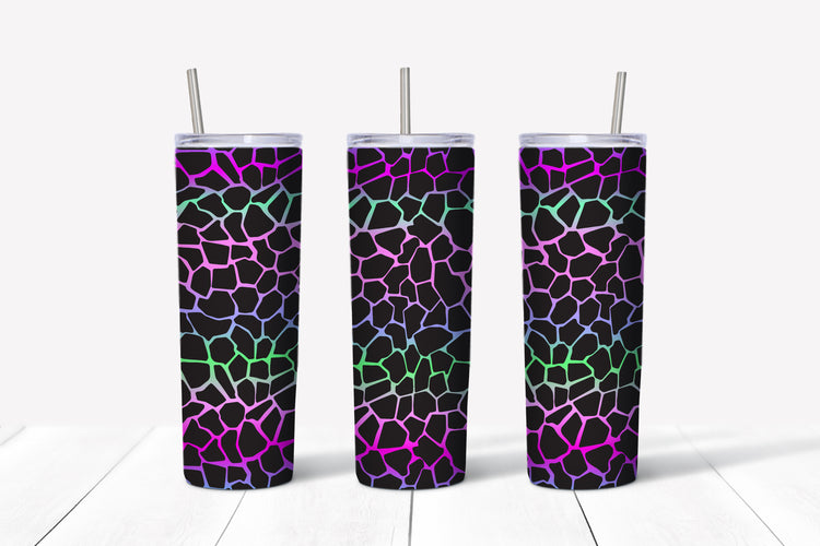 black/multi colored giraffe print sublimation tumbler
