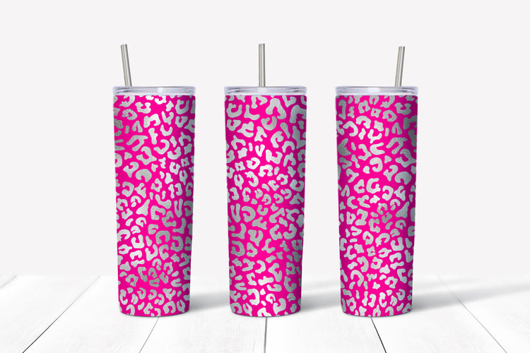 sliver/pink cheetah print sublimation tumbler