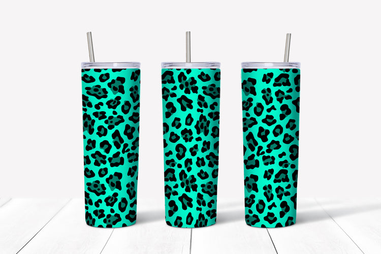 Teal leopard print sublimation tumbler
