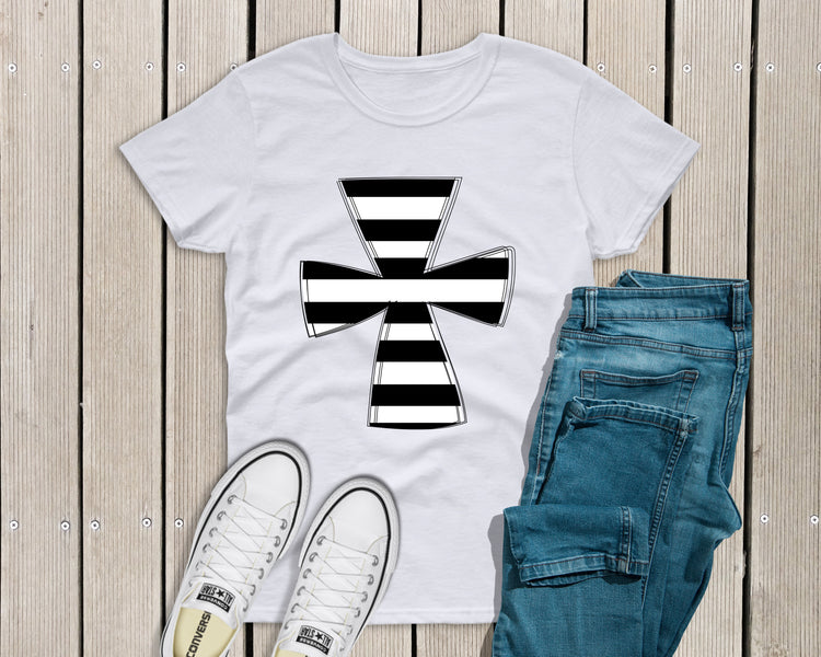 Black and white striped cross