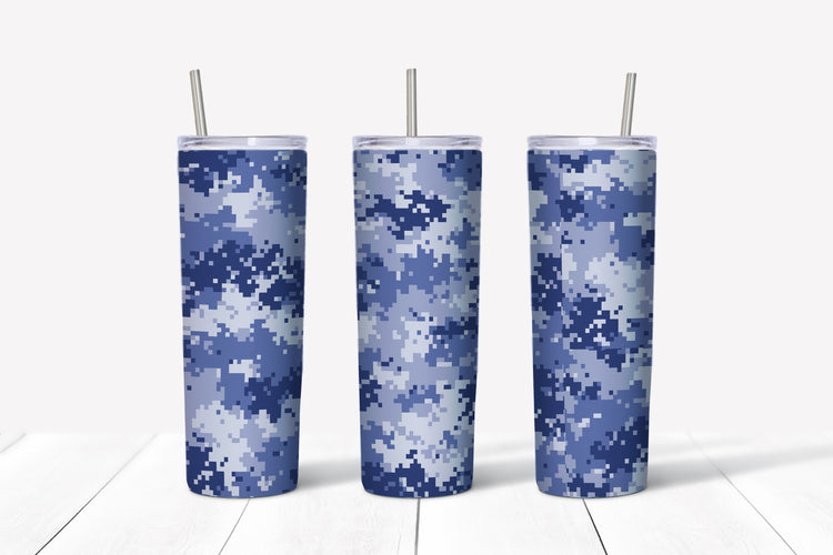 Blue digital camo sublimation tumbler