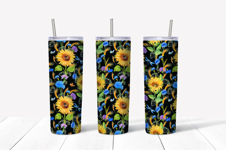 Black sunflower sublimation tumbler