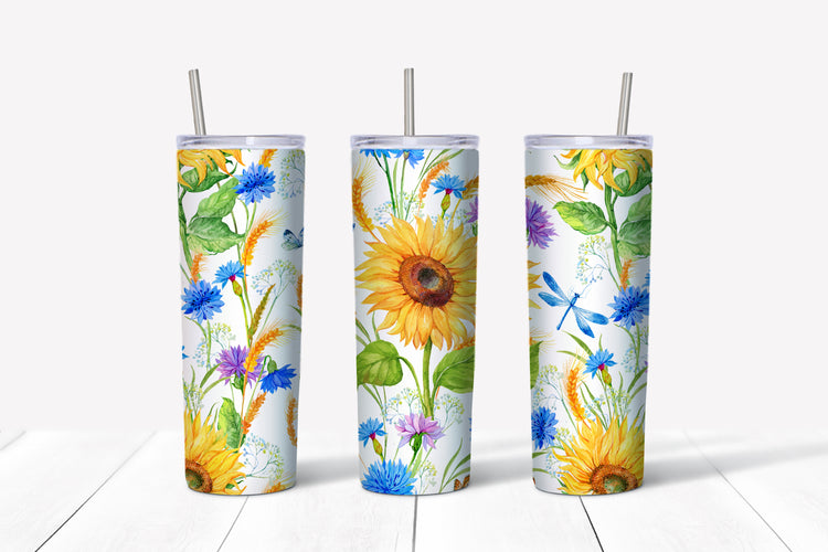 White sunflower sublimation tumbler