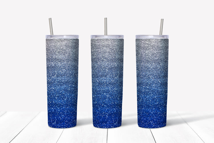 Blue Ombre glitter sublimation tumbler