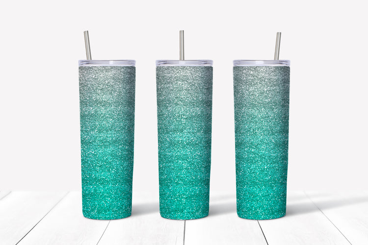 Teal Ombre glitter sublimation tumbler