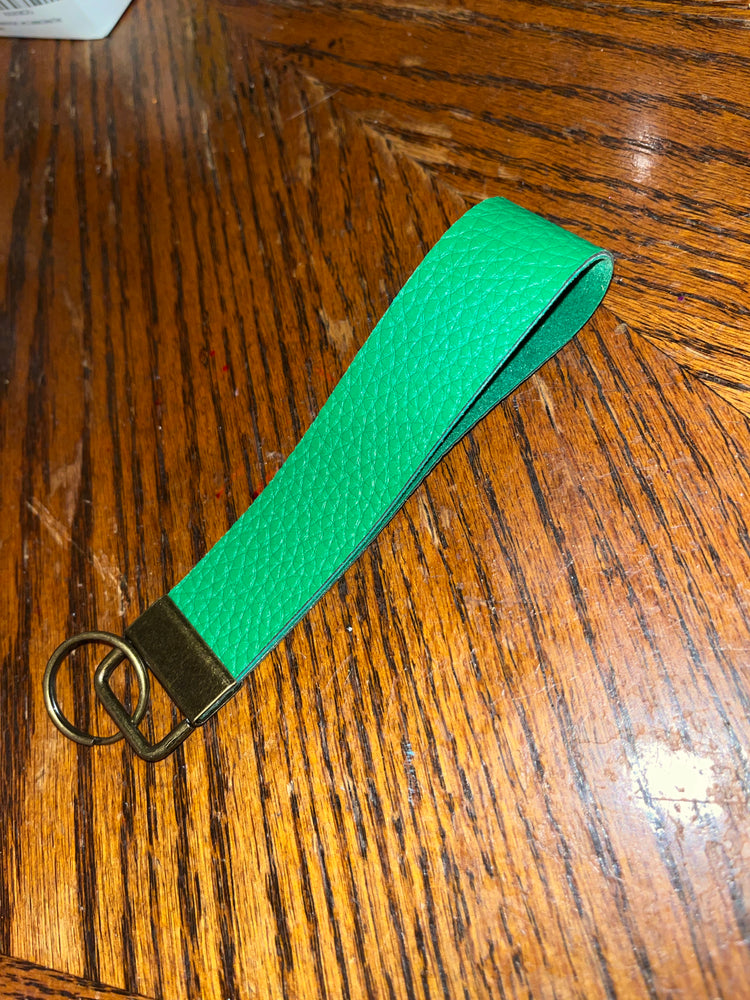 Green faux leather keychain