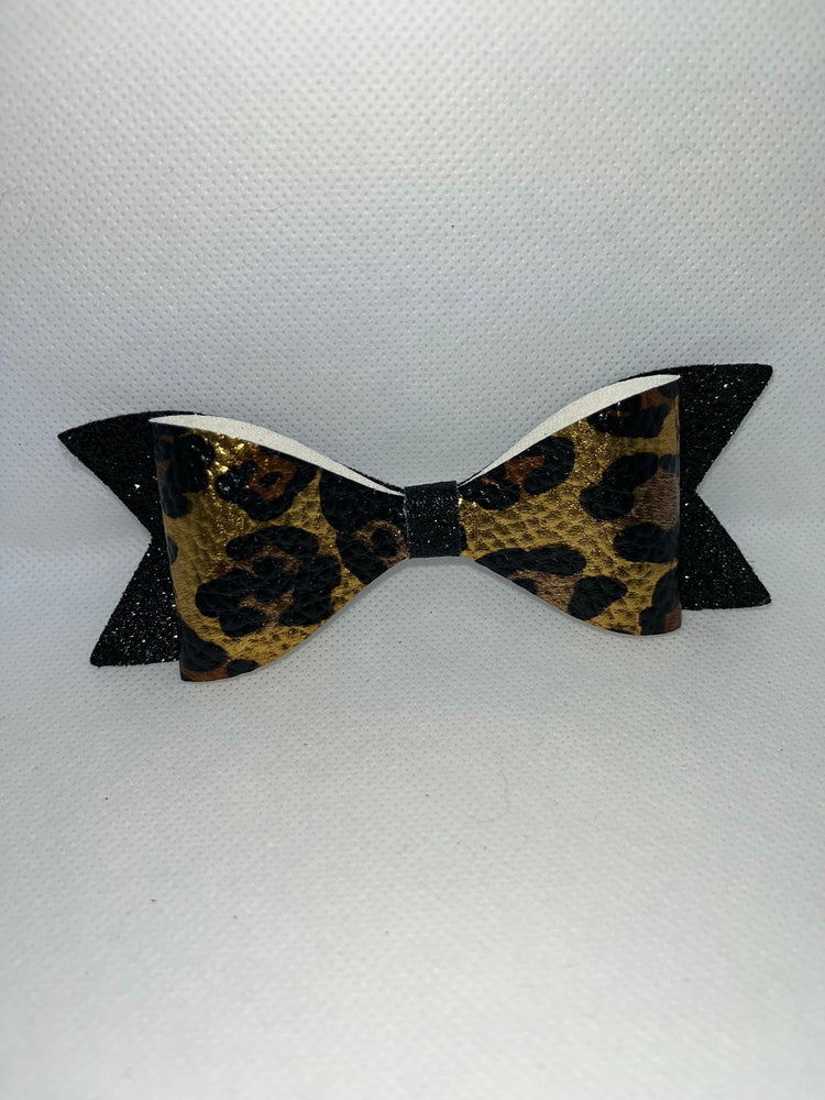 Cheetah print faux leather bow
