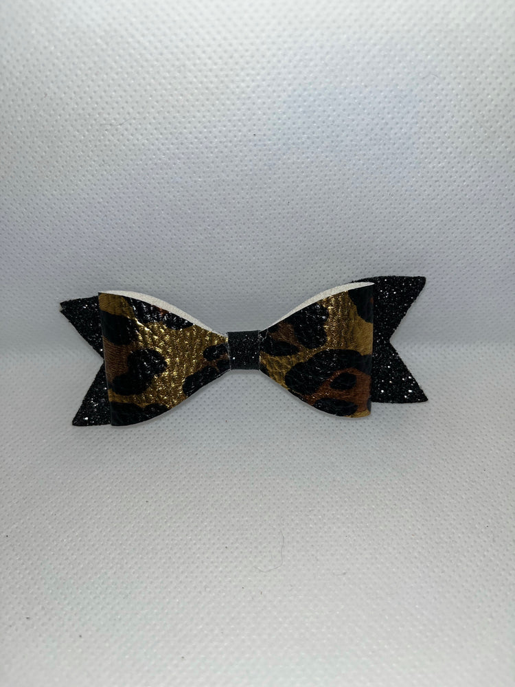 Cheetah print faux leather bow