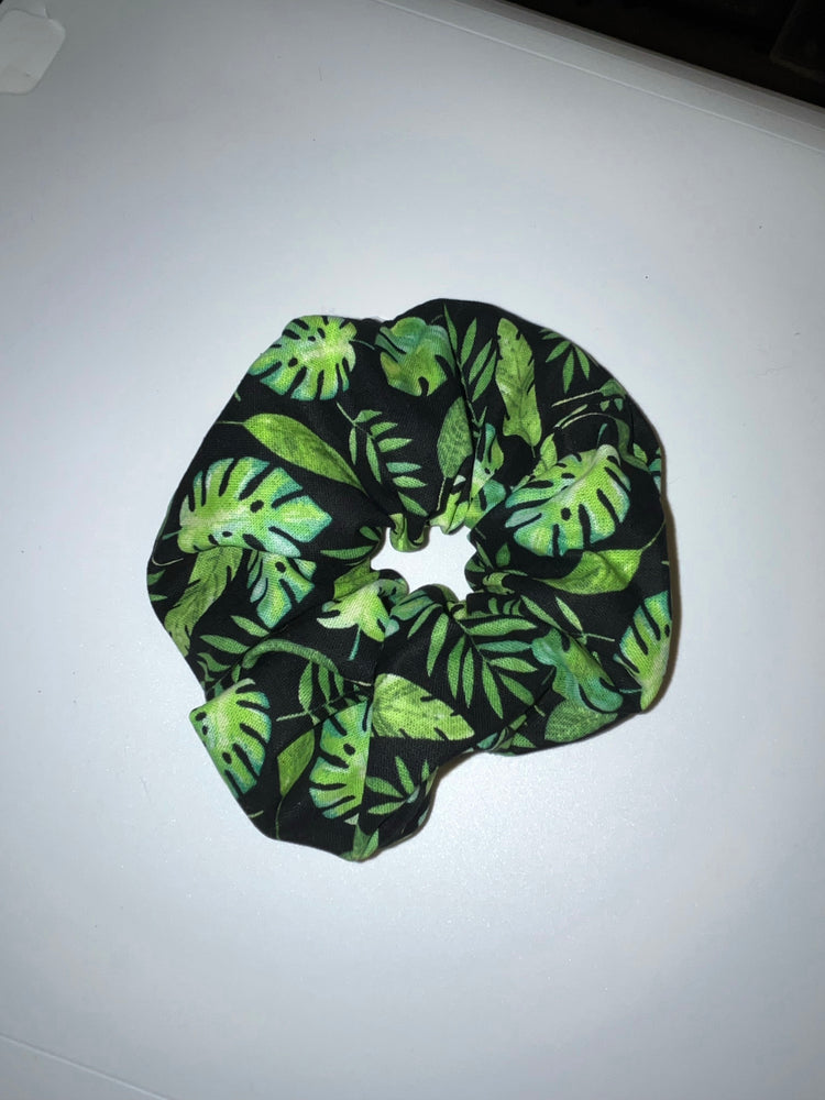 Tropical leaf hair scrunchie
