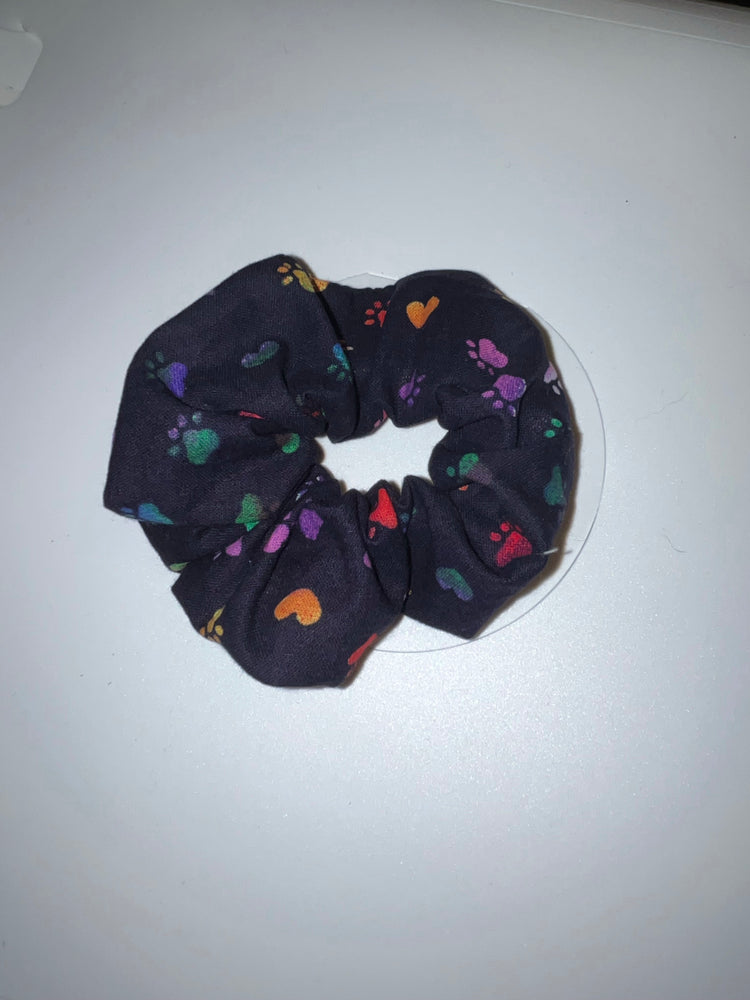 Rainbow paw print hair scrunchie