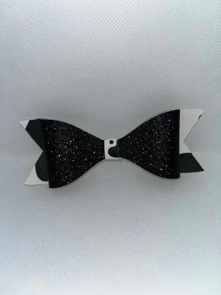 Cow print faux leather bow