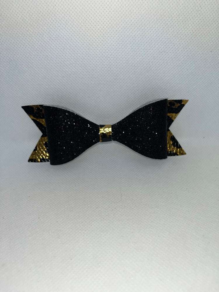 Cheetah print faux leather bow