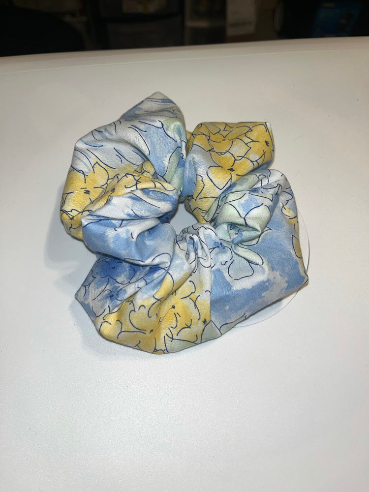 Yellow and blue floral hair scrunchie
