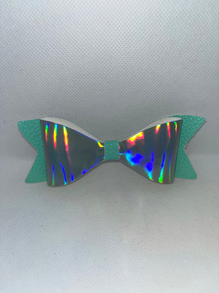 Blue faux leather bow