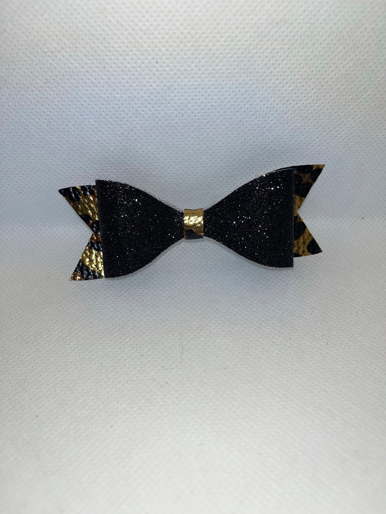 Cheetah print faux leather bow