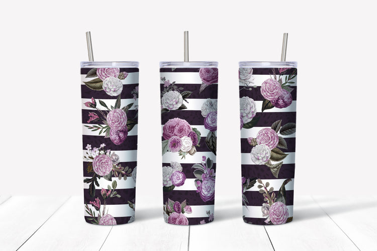 Purple flowers and stripes sublimation tumbler