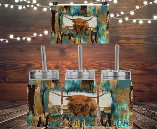 Highland cow brush stroke mason jar