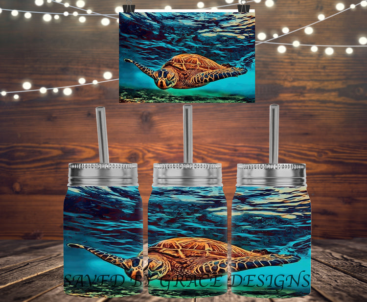 sea turtle mason jar