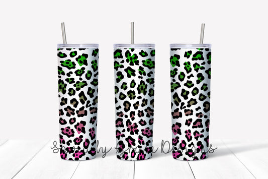 Green/pink leopard print sublimation tumbler