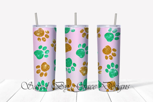 Gold and teal pawprint sublimation tumbler