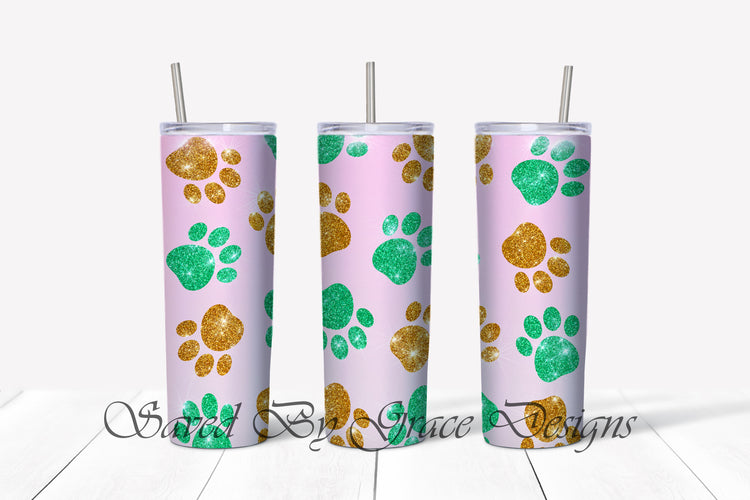 Gold and teal pawprint sublimation tumbler