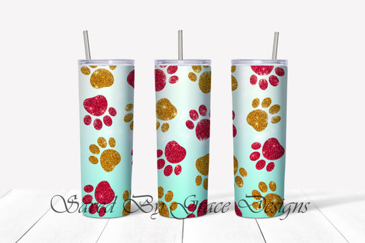 Gold and pink pawprint sublimation tumbler