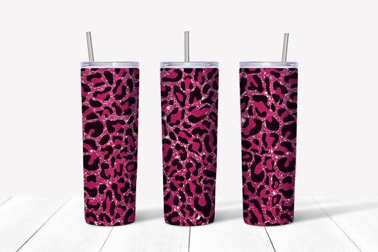 sparkly pink leopard print sublimation tumbler