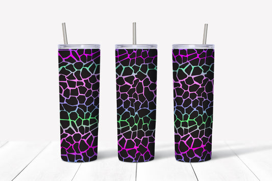 black/multi colored giraffe print sublimation tumbler