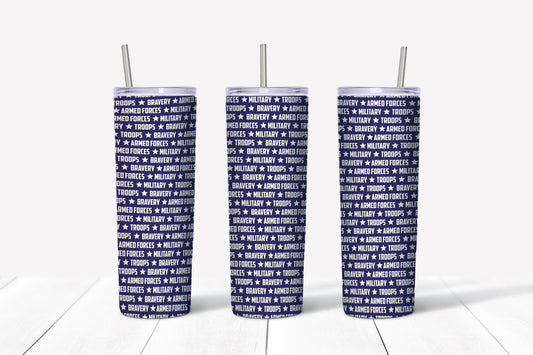 Blue Armed forces sublimation tumbler