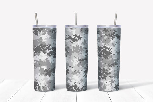 Grey digital camo sublimation tumbler