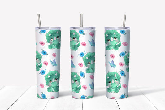 Green baby dino sublimation tumbler