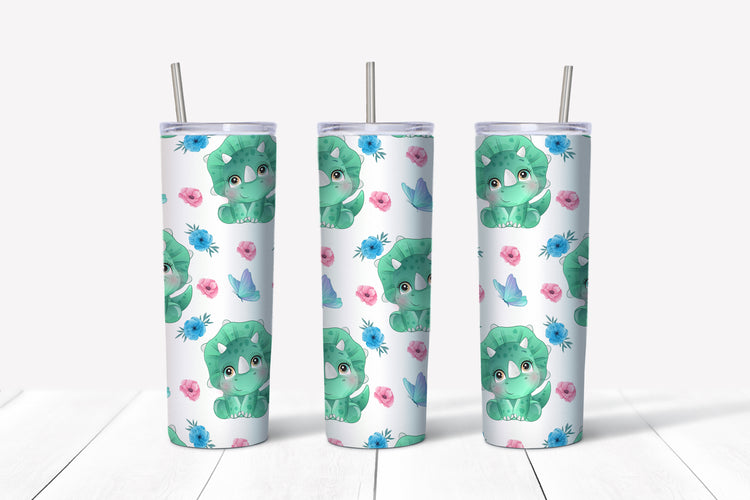 Green baby dino sublimation tumbler