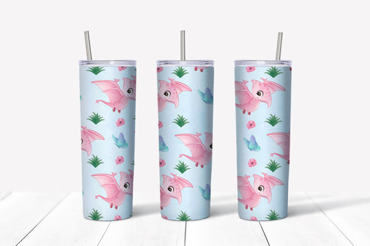 Pink baby dino sublimation tumbler