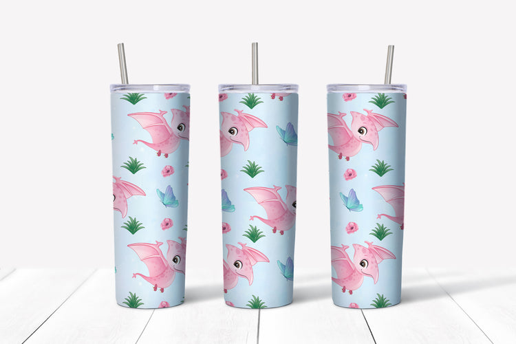 Pink baby dino sublimation tumbler