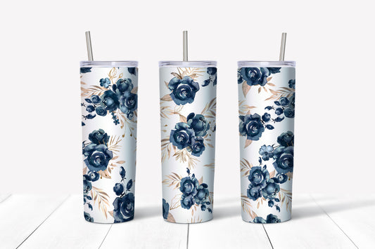 Blue rose sublimation tumbler