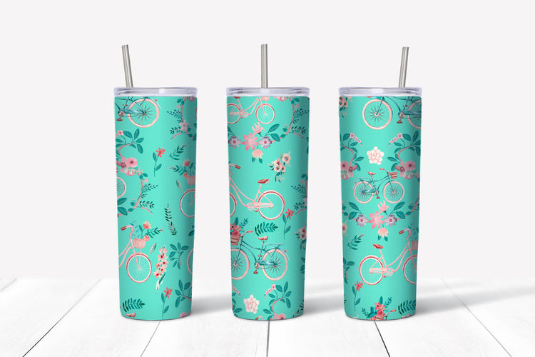 Flowers and bike sublimation tumbler