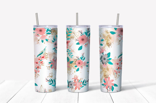 Pink flower sublimation tumbler