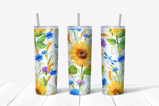 White sunflower sublimation tumbler