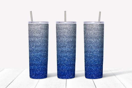 Blue Ombre glitter sublimation tumbler