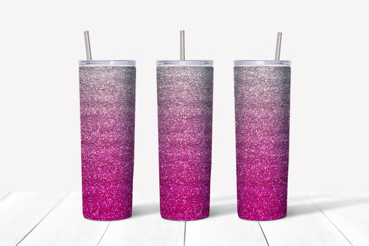 Pink Ombre glitter sublimation tumbler
