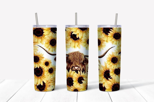 Highland cow sunflower sublimation tumbler