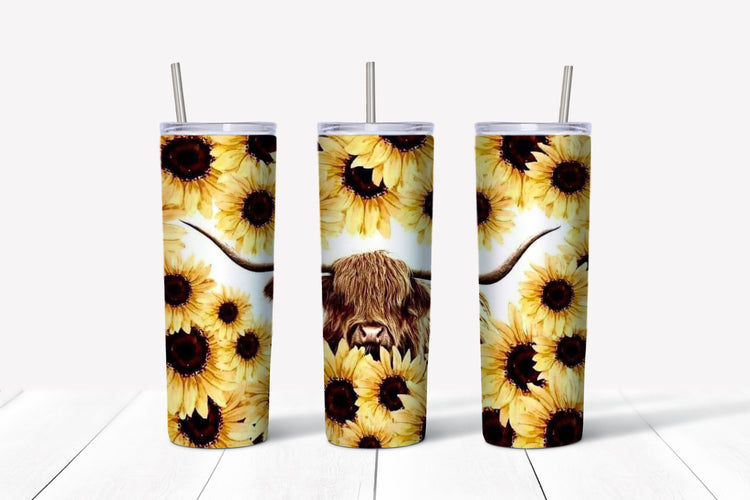 Highland cow sunflower sublimation tumbler